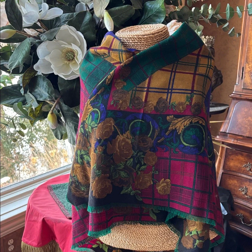 Liberty Multicolor Plaid and Floral Accent shall scarf